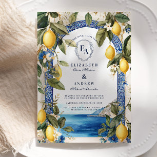 Coastal Italy Blue and Yellow Wedding Invitation