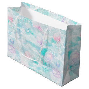 Coastal Jellyfish Watercolor Pattern Large Gift Bag