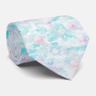 Coastal Jellyfish Watercolor Pattern Tie