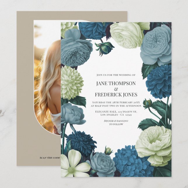Coastal Juniper, Tidal Foam & Deep Reef Blue  Invitation (Front/Back)