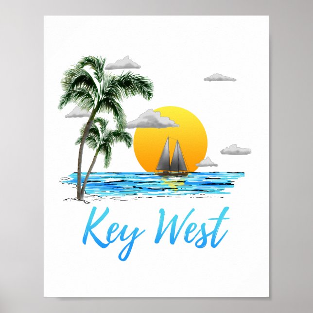Coastal Key West Sailing Sunset Poster (Front)