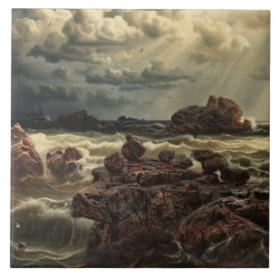 Coastal Landscape with Ships on the Horizon Ceramic Tile