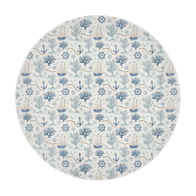 Coastal Life Oceans Blue Cutting Board (Front)