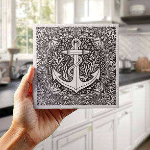 Coastal Life Series Anchor B & W D1208 Ceramic Tile