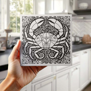 Coastal Life Series Crab B & W D1208 Ceramic Tile
