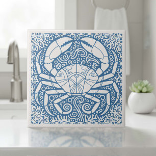 Coastal Life Series Crab Shell Blue D1208 Ceramic Tile