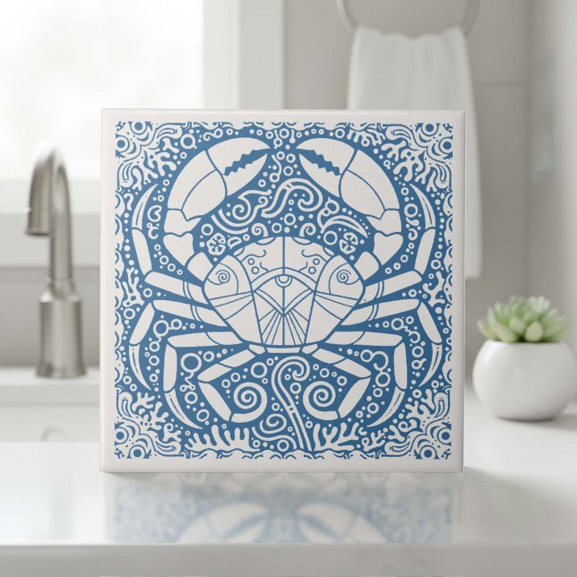Coastal Life Series Crab Shell Blue D1208 Ceramic Tile (Creator Uploaded)