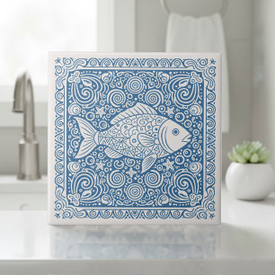 Coastal Life Series Fish Blue D1208 Ceramic Tile