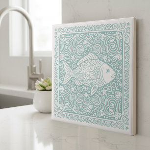 Coastal Life Series Fish Teal D1208 Ceramic Tile