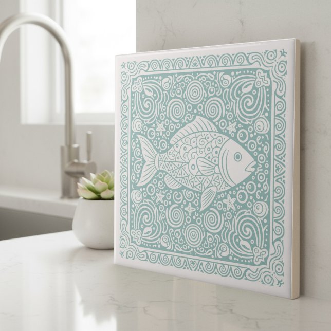 Coastal Life Series Fish Teal D1208 Ceramic Tile (Creator Uploaded)