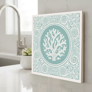 Coastal Life Series Lace Coral Teal D1208 Ceramic Tile