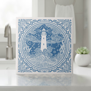 Coastal Life Series Lighthouse Blue D1208 Ceramic Tile