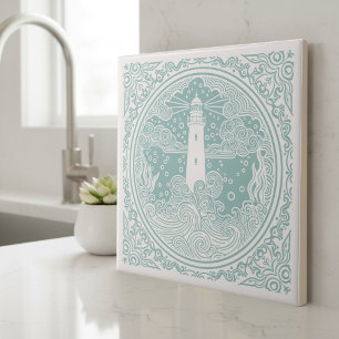 Coastal Life Series Lighthouse Teal D1208 Ceramic Tile