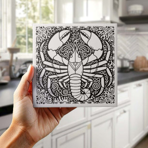 Coastal Life Series Lobster B & W D1208 Ceramic Tile