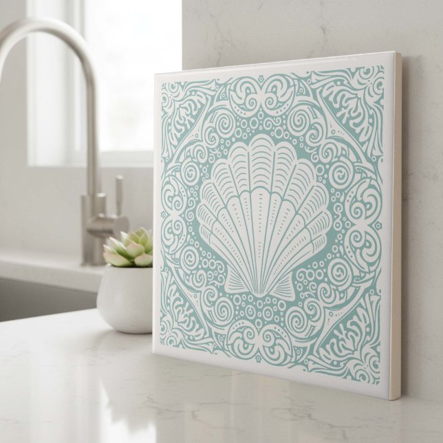 Coastal Life Series Scallop Shell Teal D1208 Ceramic Tile (Creator Uploaded)
