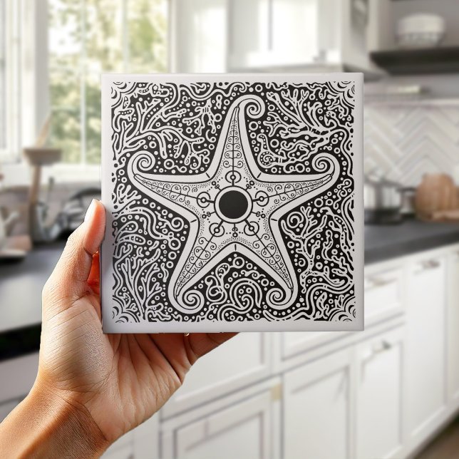 Coastal Life Series Starfish B & W ID1208 Ceramic Tile (Creator Uploaded)