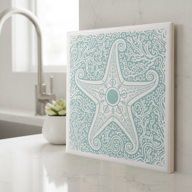 Coastal Life Series Starfish Teal D1208 Ceramic Tile (Creator Uploaded)