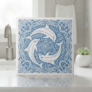 Coastal Life Series Three Dolphins Blue ID1208 Ceramic Tile