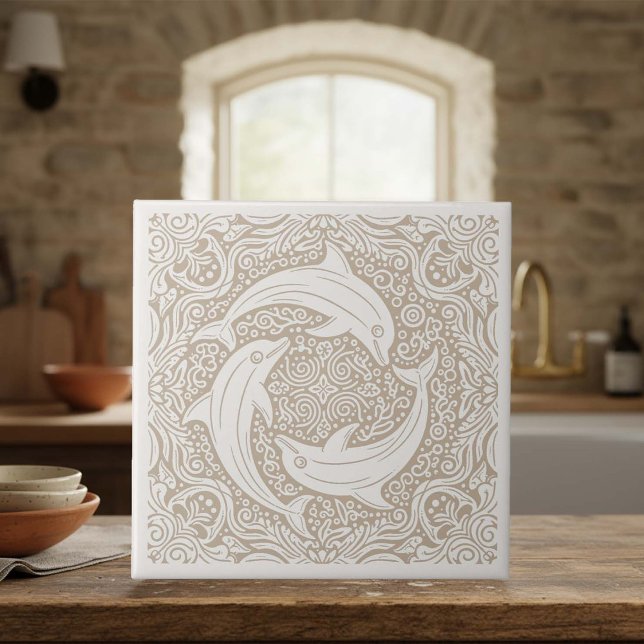 Coastal Life Series Three Dolphins Sand D1208 Ceramic Tile (Creator Uploaded)