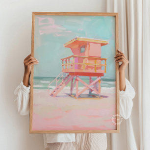 Coastal Lifeguard Tower Painting, Beach Wall Art