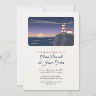 Coastal Lighthouse at Dusk Wedding Invitation