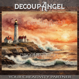 Coastal Lighthouse at Sunset - Decoupage - Tissue Paper