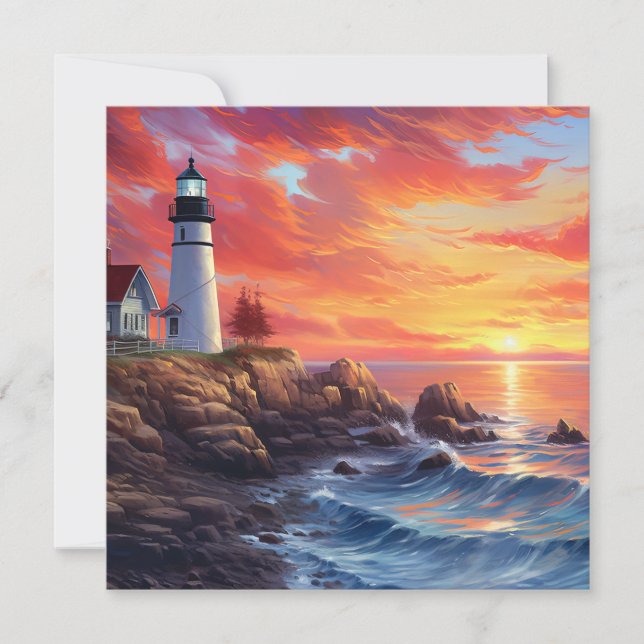 Coastal Lighthouse at Sunset Design Card (Front)