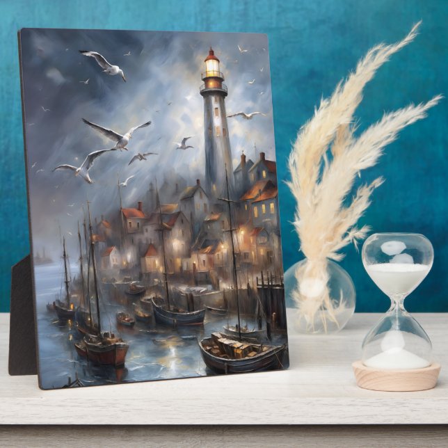 Coastal Lighthouse at Twilight Nautical Art Plaque (Side)