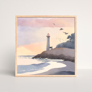 Coastal Lighthouse   Beach Watercolor Painting Poster