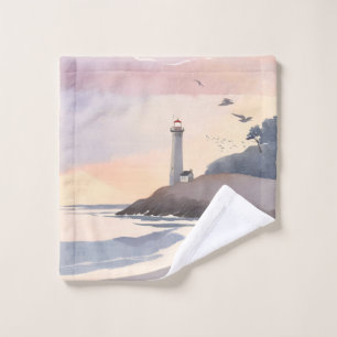 Coastal Lighthouse Beach Watercolor Painting Wash Cloth