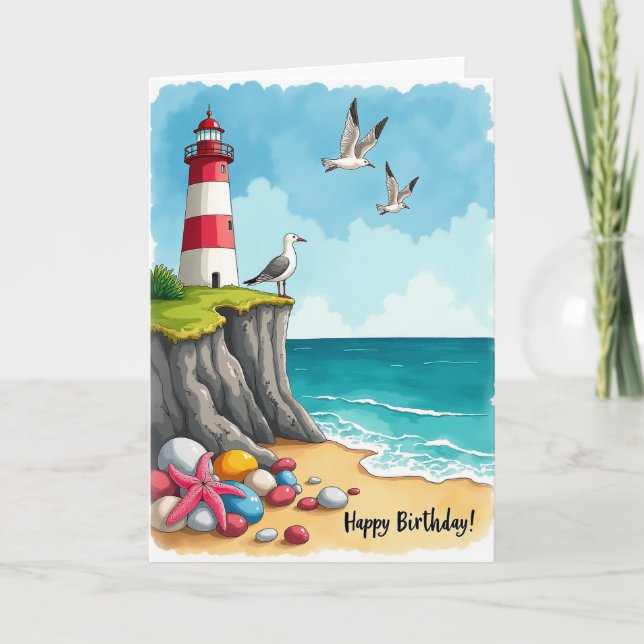 Coastal Lighthouse Birthday Card (Front)