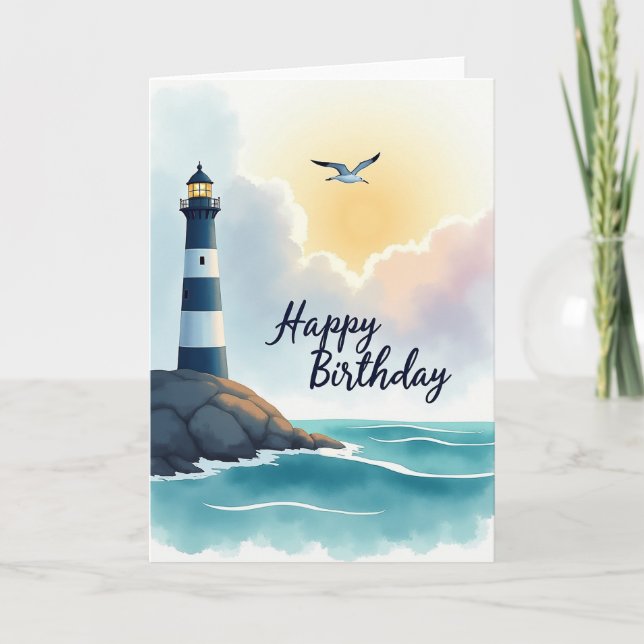 Coastal Lighthouse Birthday Wish Card (Front)