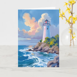 Coastal Lighthouse Blue Ocean Waves Sea Card