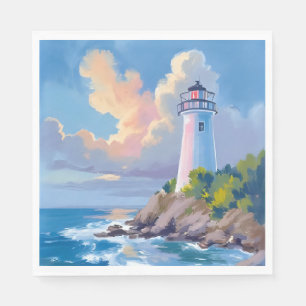 Coastal Lighthouse Blue Ocean Waves Sea Napkin