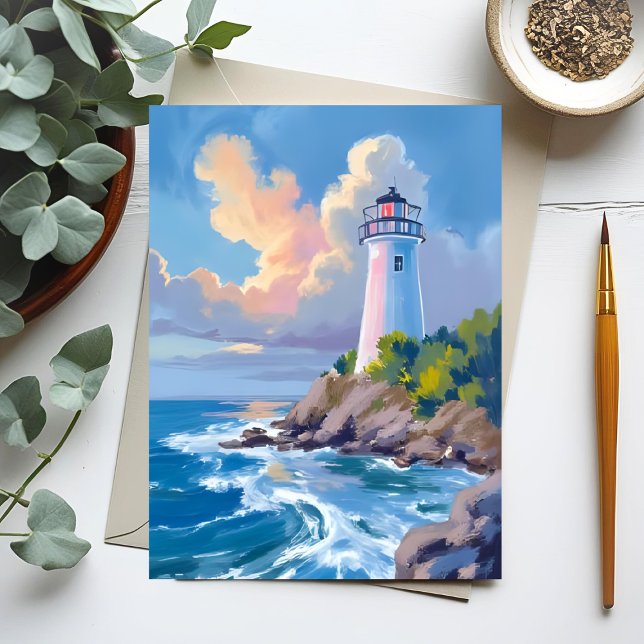 Coastal Lighthouse | Blue Ocean Waves Sea Postcard (Creator Uploaded)
