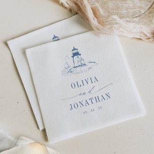 Coastal Lighthouse Blue Toile Wedding Napkin