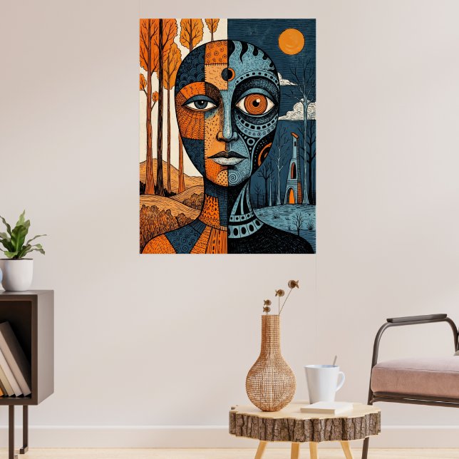 Coastal Lighthouse Double Exposure Watercolor Poster (Living Room 3)
