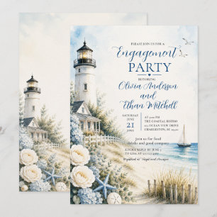 Coastal Lighthouse Engagement Party Invitation