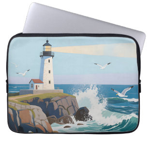 Coastal Lighthouse Ocean Waves Seagulls Laptop Sleeve