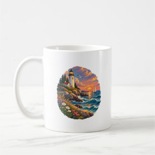Coastal Lighthouse Sunset Ocean Art Mug