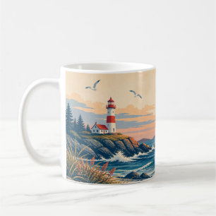 Coastal Lighthouse Sunset Ocean Waves Classic Mug