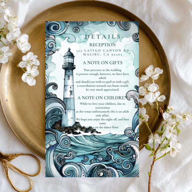 Coastal Lighthouse Wave Wedding Enclosure Card (Creator Uploaded)