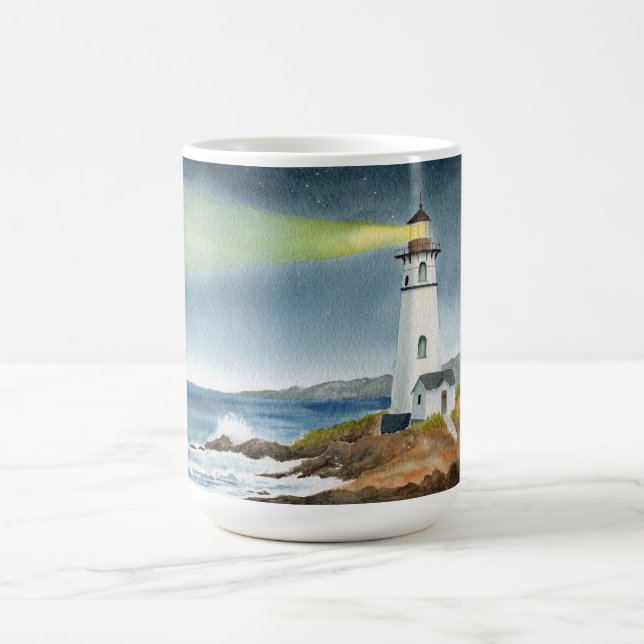 Coastal Lighthouse with Light Beam Coffee Mug (Center)