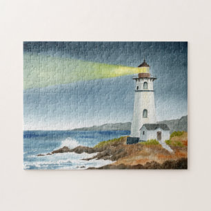 Coastal Lighthouse with Light Beam  Jigsaw Puzzle
