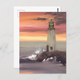 Coastal Lighthouse With Pink And Orange Sky Postcard