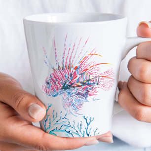 Coastal Lionfish Tropical Fish Watercolor Art Latte Mug