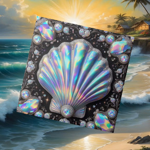 Coastal Living   Black Seashell Opal Diamond Ceramic Tile