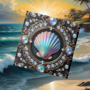 Coastal Living   Black Seashell Opal Diamond Ceramic Tile