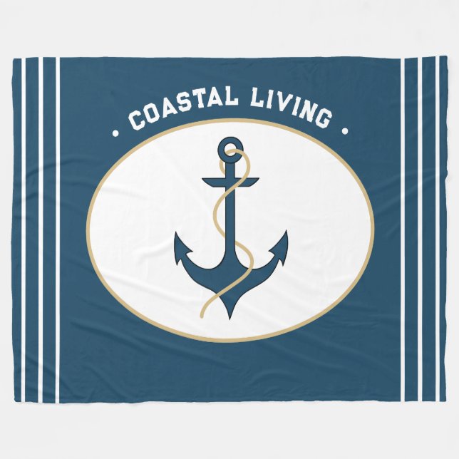 Coastal living Nautical Anchor Fleece Blanket (Front (Horizontal))