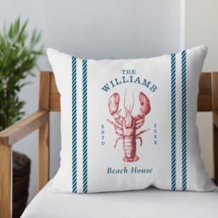 Coastal Lobster Beach House Throw Pillow